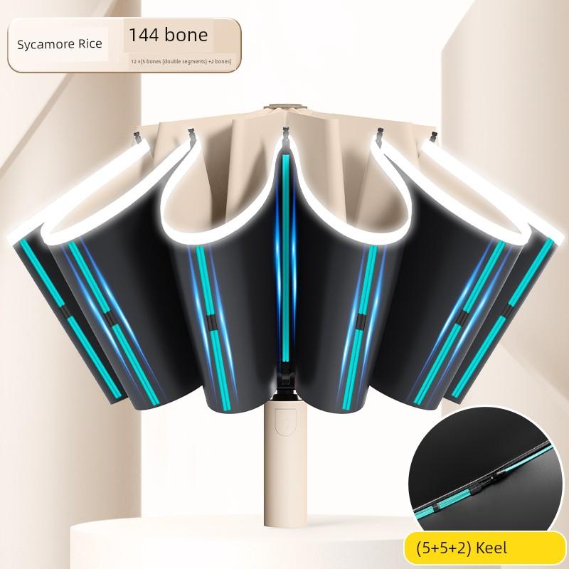 Automatic Umbrella for Women, Thickened Large Size, Men's Car-Mounted Reverse Folding Umbrella, Double-Person, Student School Use, Black Coating for