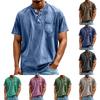 Мужская повседневная футболка-henley с коротким рукавом, легкая, дышащая, с пуговицами, карманом, топ