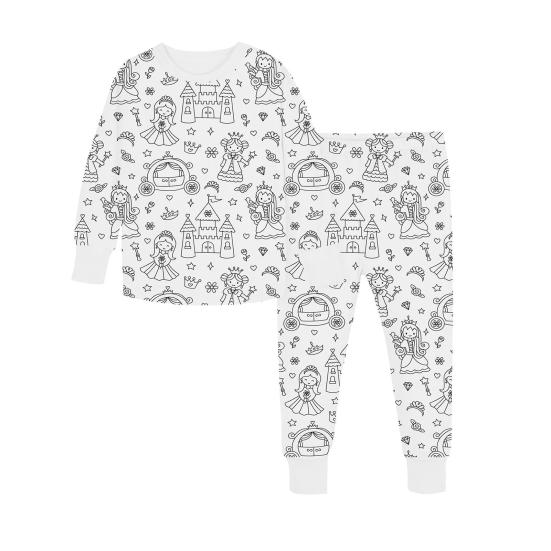 2 шт./комплект, детская раскрашиваемая пижама своими руками с бесцветными забавными персонажами, круглый вырез, длинные рукава, развивающая креативность, индивидуальное самовыражение, одежда для сна