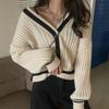 Autumn Winter V-neck Fashion Long Sleeved Knitted Cardigan Sweater Top Long Sleeve Korean Version Loose Versatile Office Coats Casual Simple Clothing
