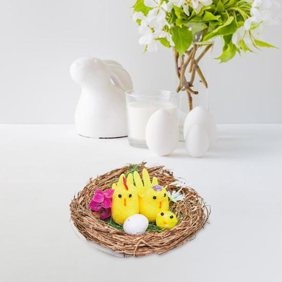 Easter Fur Chicks Mini Plush Simulation Chick Bunny Ornament with Nest Furry Animals Toy Easter Egg Filler for Kids DIY Home Garden Decoration