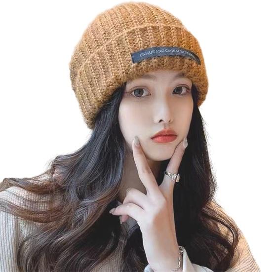 Шапка-бини с напуском и закругленными краями, с английскими буквами, зимняя теплая массивная мягкая вязаная женская шапка для зимнего активного отдыха