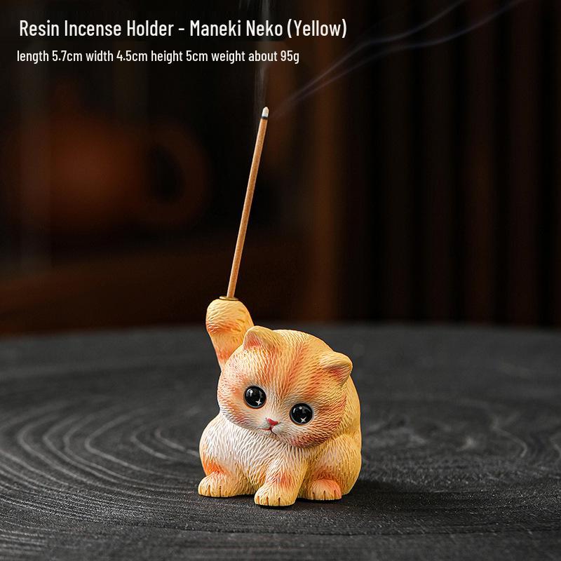 Celadon Lychee Incense Holder: Creative Small Sandalwood Burner with Kitten Ornament for Tea Table.