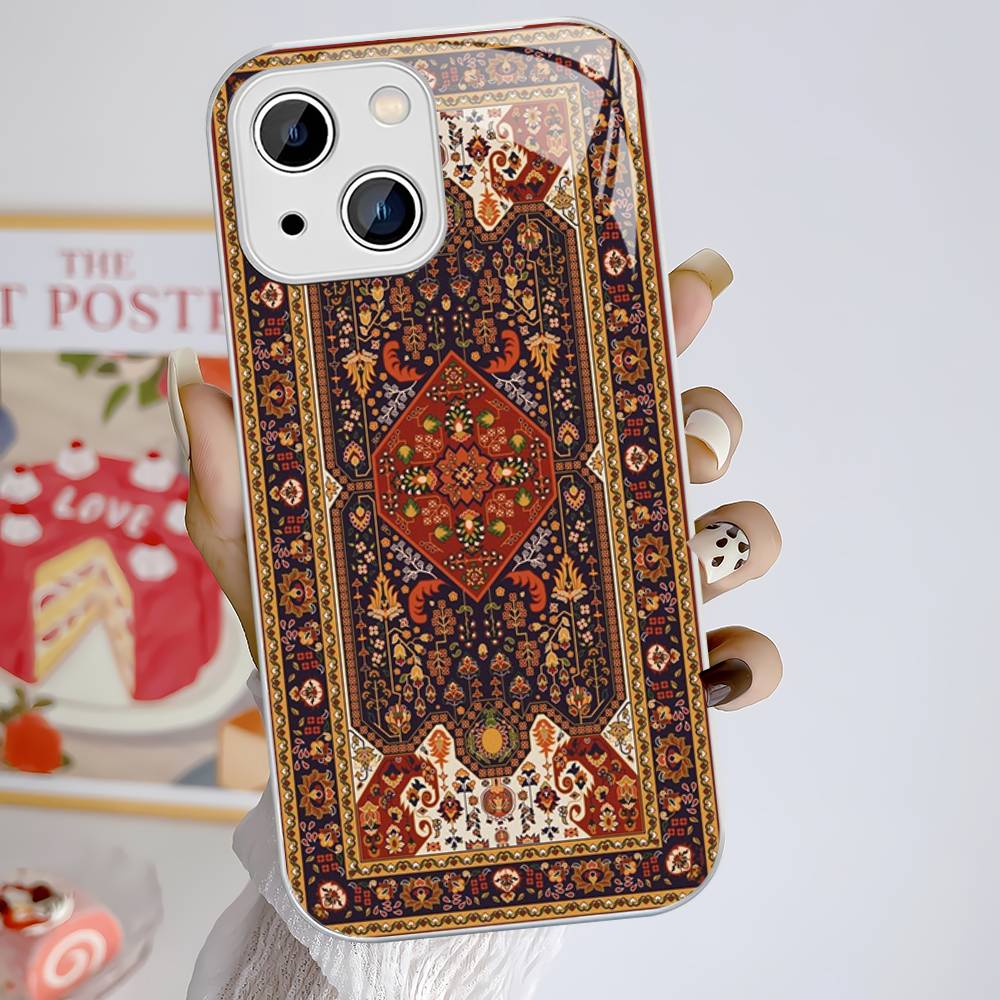 Персидский ковер Цветочный узор Закаленное стекло Для iPhone 14 13 12 11 Pro Mini XS MAX 14Plus X XS XR Чехлы