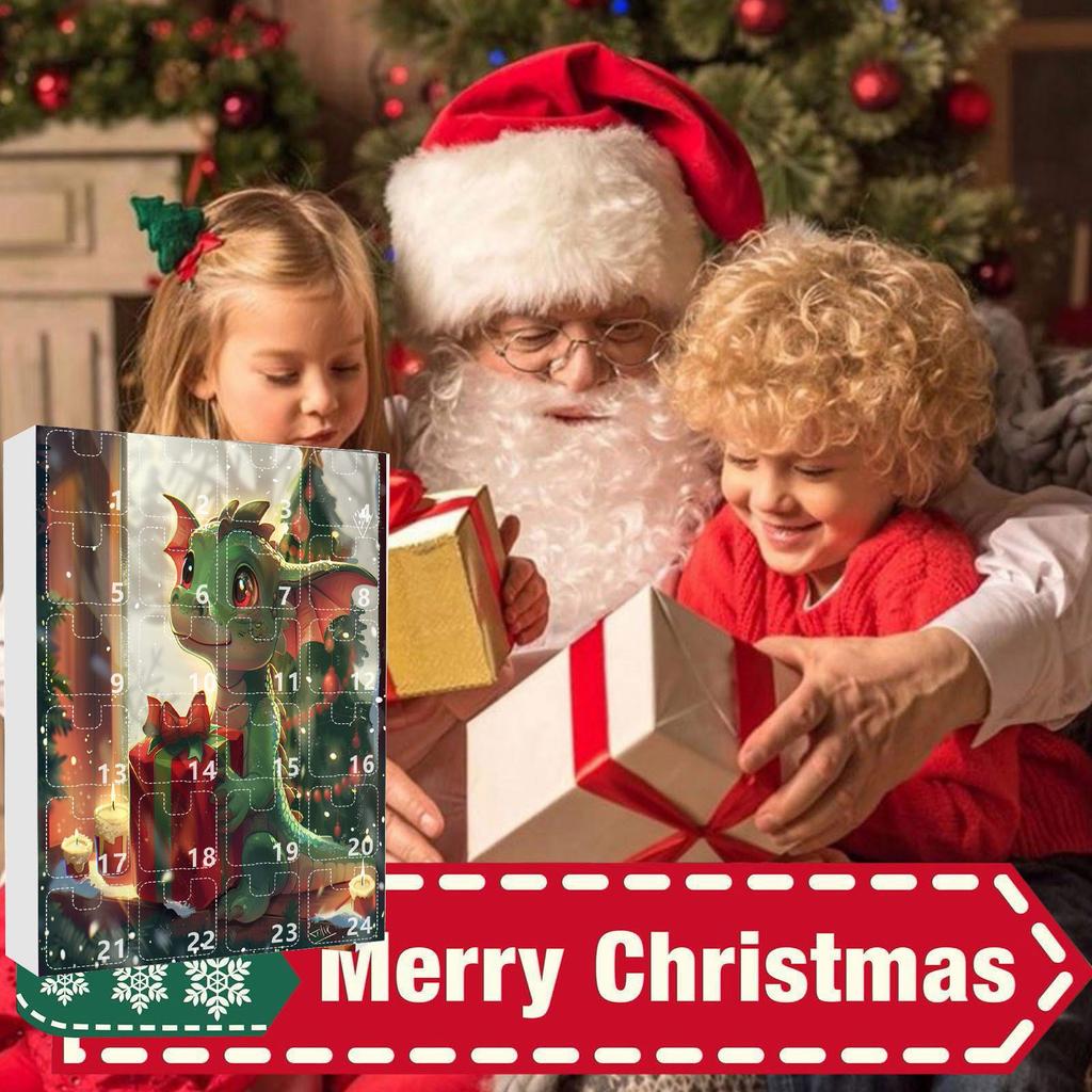2D Коробка-адвент-календарь, Рождественский календарь обратного отсчета (с декоративной игрушкой-драконом), 24-дневный рождественский адвент-календарь, украшение для рождественской елки