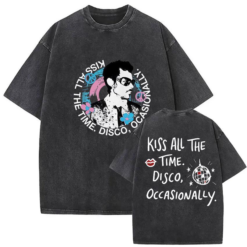 Kiss All The Time Disco Occasionally Tour Vintage Washed T Shirt Men Women High Quality Oversized Cotton Tshirt Streetwear
