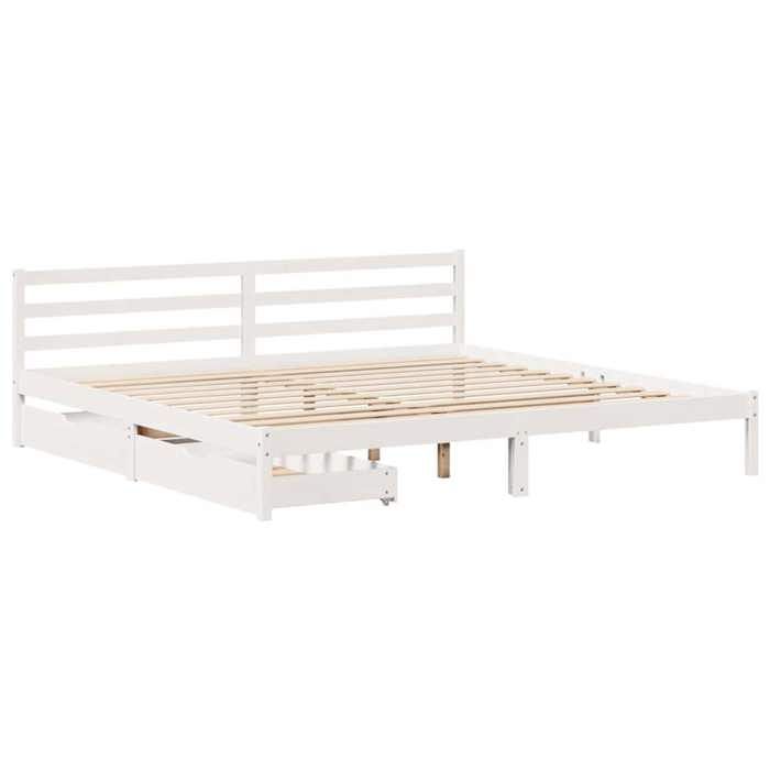 VidaXL Cadre de lit avec tiroirs blanc 180x200 cm bois de pin massif, sommier, cadre de lit double, cadre de lit en bois 3301547