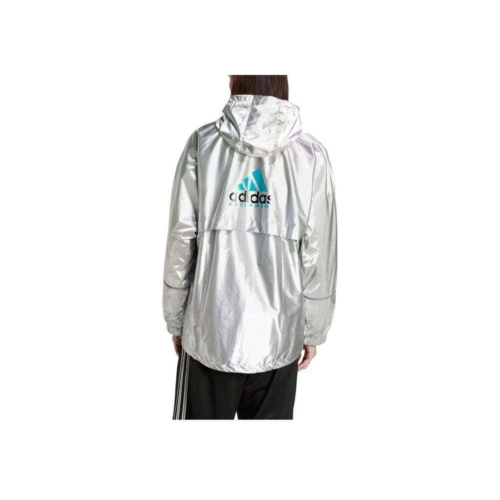 adidas Оборудование Металлическая Ветровка Повседневная Мода Универсальная Простая Пальто Мужская Верхняя Одежда Металлик-Серебристый JN4526
