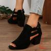 Fashion 2025 Women Sandals  Chunky High Heels Soild Gladiator Open Peep Toe Women Black Shoes Buckle Back Zipper Sandalias De Mujer