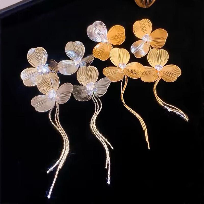 Преувеличенные длинные серьги с кисточками со стразами, модные серьги-капли с цветами, персонализированные висячие серьги для девочек, уникальные вечерние украшения