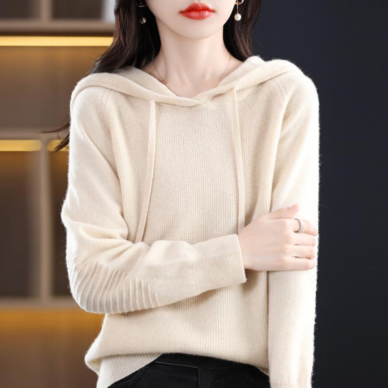 INDFS Женская мода повседневная осень-зима однотонный принт длинный рукав с капюшоном свитера