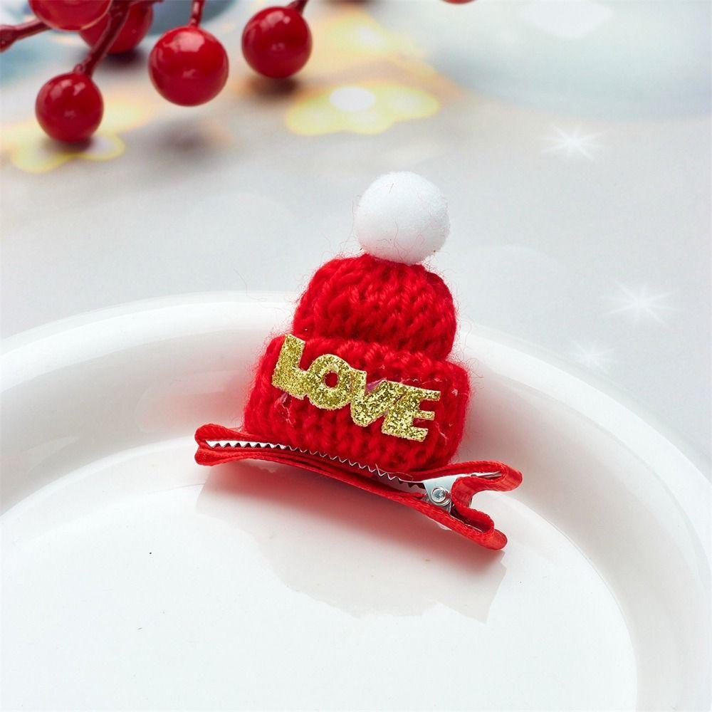 Unique Merry Christmas Decor Christmas Hat Hairpin Santa Claus Sequin Children Christmas Hair Clip Mini Knitted Hat Cloth Girls