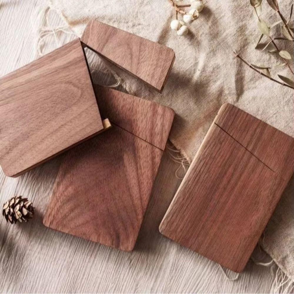 Large Capacity Business Card Storage Box Solid Wood Business Card Organizer  Desk Accessories