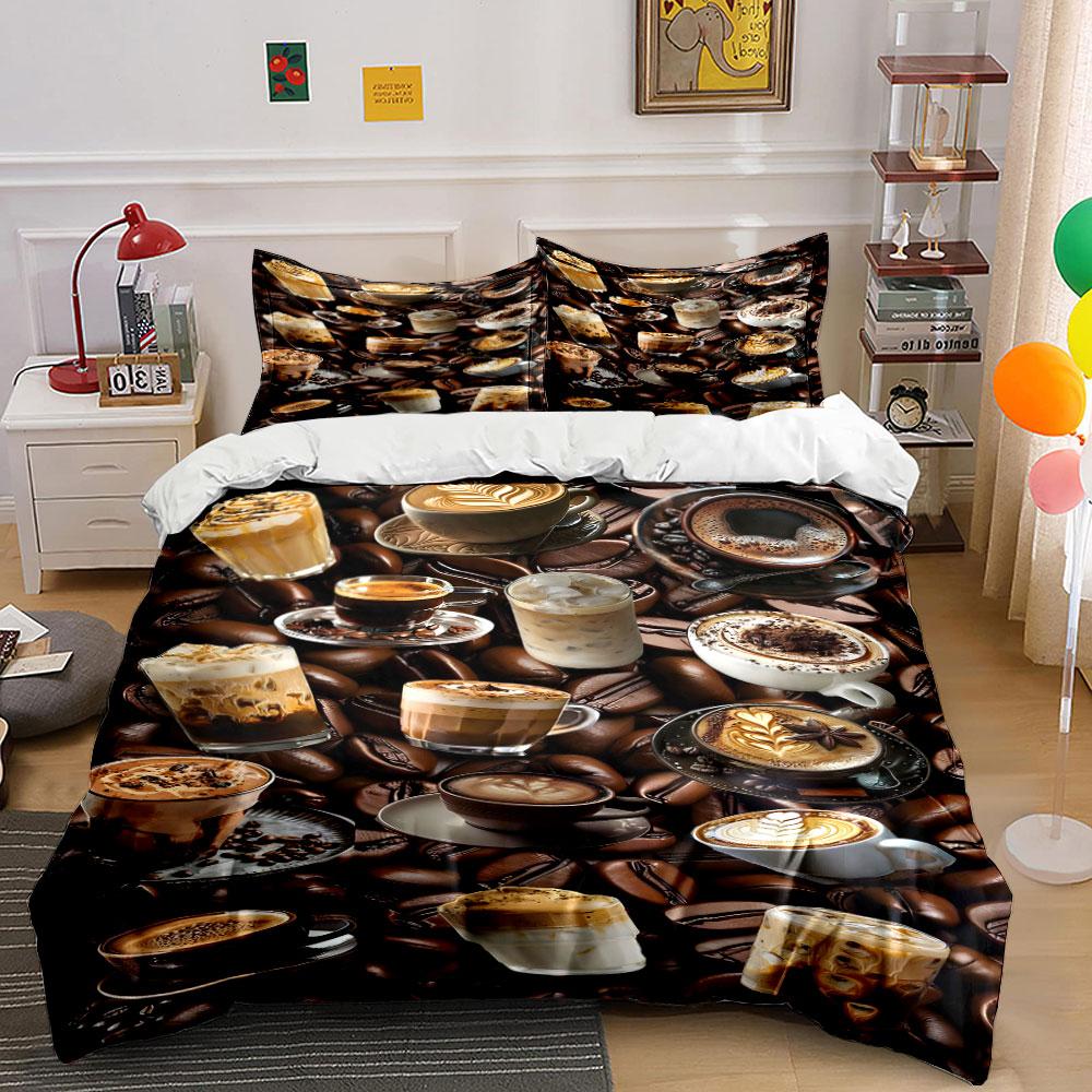 Coffee cups and beans. Bedding sets Duvet cover sets Duvet covers Pillowcases(1 * Duvet Cover 2 * Pillowcases without duvet insert)