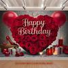 2D Red Rose Birthday Backdrop, Red Balloons & Gifts Photo Booth Background