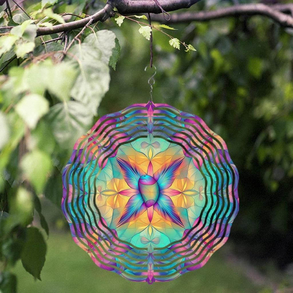 10 Inch Colorful Rotating Metal Wind Chime Outdoor Garden Decor for Patio Lawn Courtyard with 360 Degree Hanging Hook All Season Use