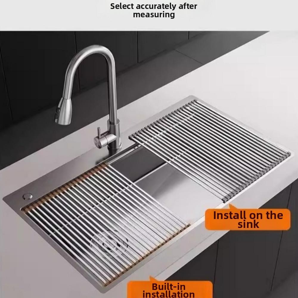 Space Saving Sink Drain Rack Multi-Functional Drain Pad Kitchen Sink Organizer Dishwashing Sink
