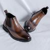 Fashion Elegantes Genuine Leather Chelsea Boots Mens Comfortable Brogue Shoes British Style Man Wedding Dress Ankle Boots Slip On Shoes