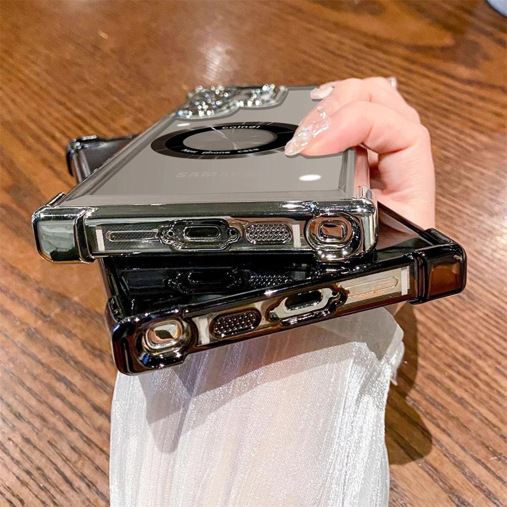 Suitable for Samsung A55 5G Four Corner Anti Falling Electroplating Transparent Mobile Phone Case A56 Simple Magnifying Glass A17 Hard Protection Case