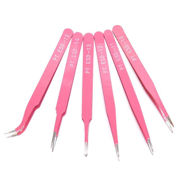 Профессиональный розовый пинцет для бровей, косой пинцет из нержавеющей стали для красоты волос