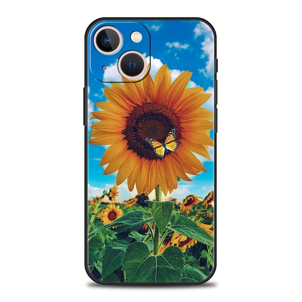 Цветок 12 Роскошный чехол для телефона для iPhone 13 15 14 12 Mini 11 Pro MAX XR X SE XS 7 8 Plus Силиконовый Черный Защитный чехол