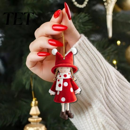 Indoor Hanging Decor Red And White Doll Pendants for Christmas Tree, Decorative Wooden Girls Holiday Symbols Ornament, Seasonal Tree Ornaments