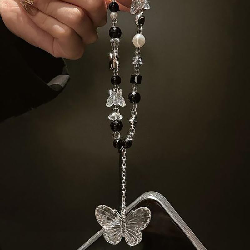 Y2K бабочка прозрачный бисер телефон ремешок цепочка узел сотовый телефон шнурок брелок сумка камера бант кулон для Airpods чехол