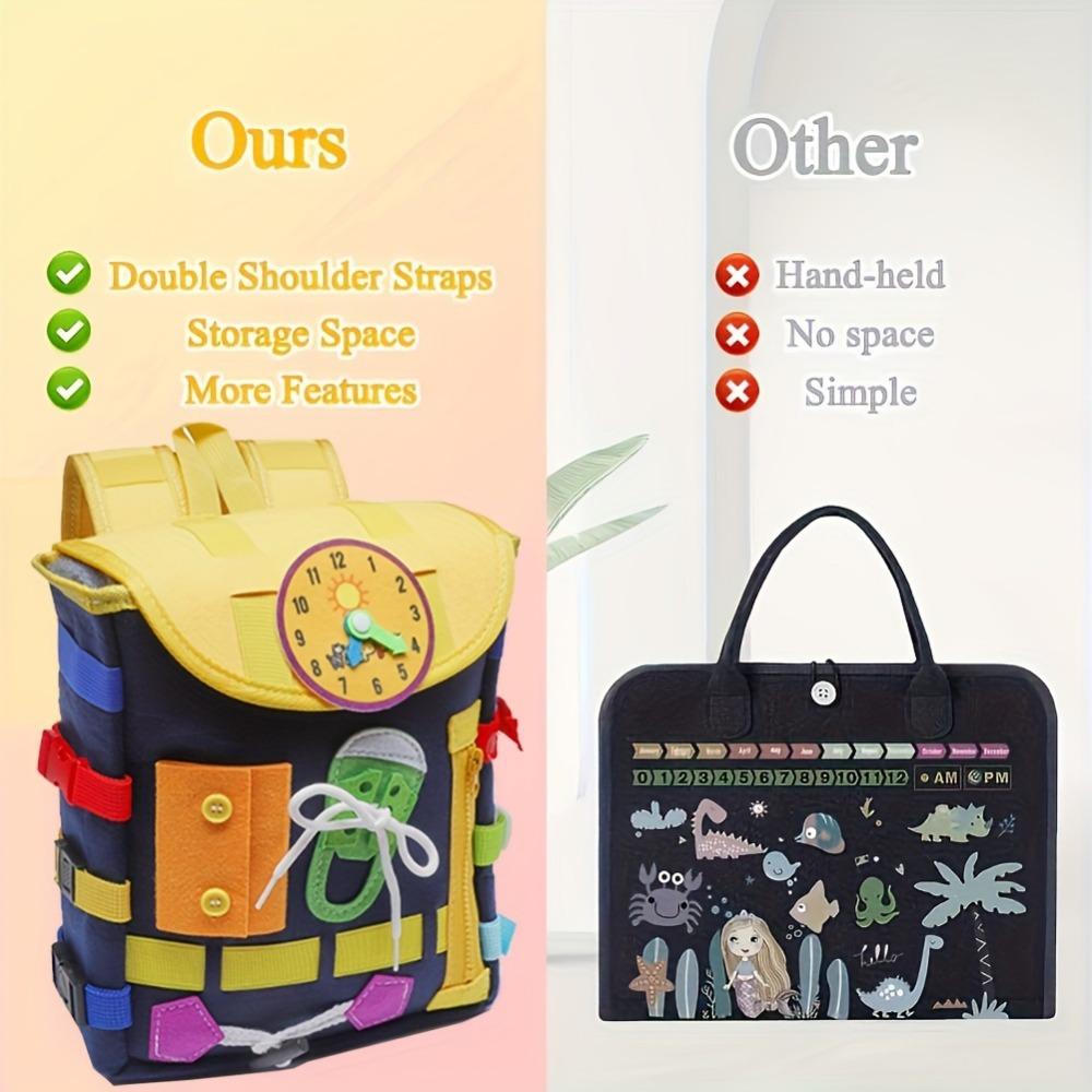Develop Fine Motor Skills & Basic Life Skills with Busy Board Toddler Backpack - Learn To Tie Shoes & More Christmas Gifts