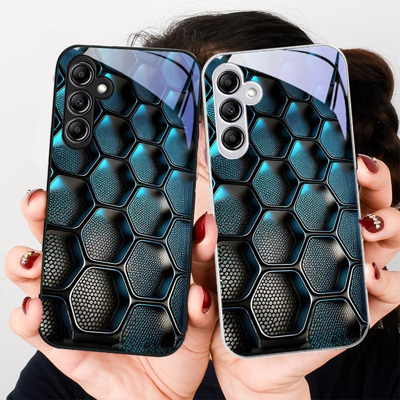 Синий градиентная сетка для Samsung Galaxy A01 02 03 Core A04 A14 4G A13 54 34 31 20 25 23 22 5G S21 Ultra S20 Стеклянный чехол для телефона
