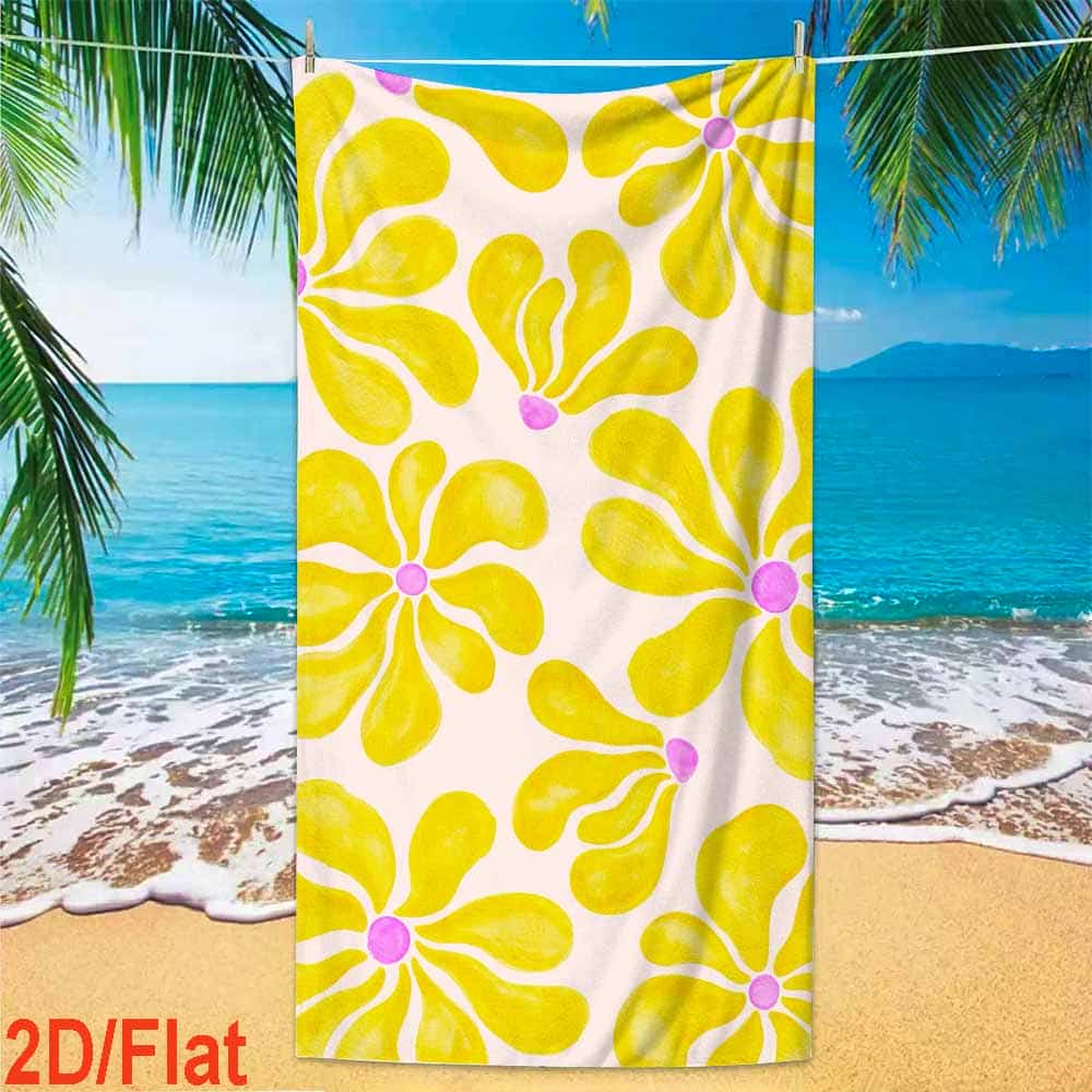 Bright Yellow Abstract Petal Polka Dot Pattern Quick Dry Sand Resistant Microfiber Beach Swimming Pool Towel