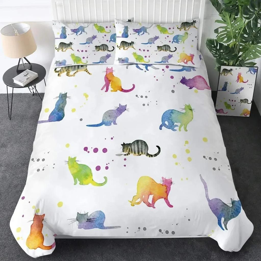 Cats Grey And White Cats Comfortable Duvet Quilt Cover Pillowcase Bedding Set Children Bedroom Decoration Home Textile