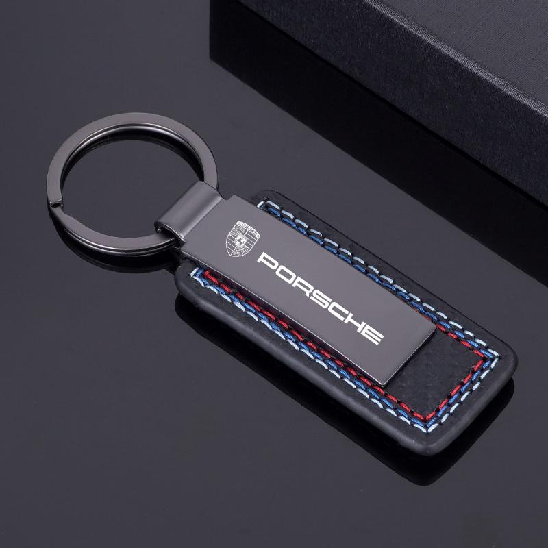 Металлический кожаный брелок для ключей автомобиля, подвеска, подарок для Porsche Cayenne Panamera Macan 911 718 Taycan Boxster Cayman Pajun, аксессуар