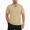 Мужская летняя футболка-henley с коротким рукавом, фактура в рубчик, на пуговицах, повседневная, дышащая, легкая