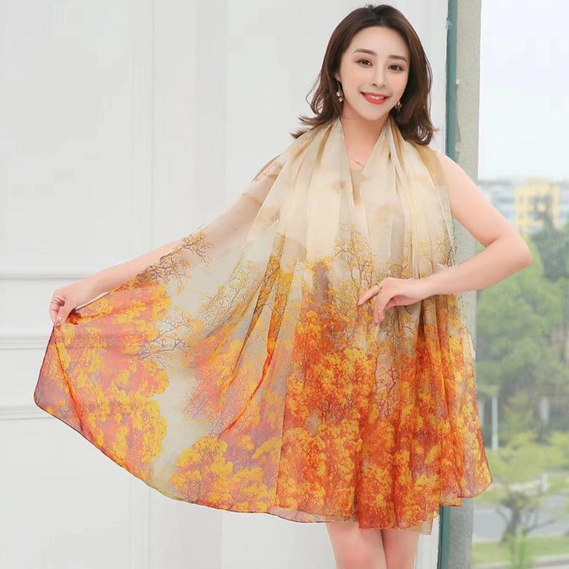 Шелковый шарф для лета Универсальный марлевый шарф для женщин Тонкий летний Очень большой Защита от солнца Тонкое пляжное полотенце Шарф-шаль с градиентом цвета