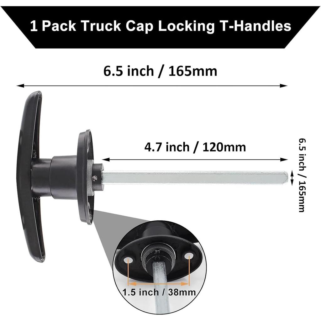 1 Pack T-Handle Lock Black, Keyed Different Camper Truck Topper