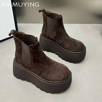 Зимние женские ботильоны из замши на среднем каблуке, дизайнерские ботинки на платформе, тренд 2025 года, новый бренд, прогулочные готические ботинки для женщин