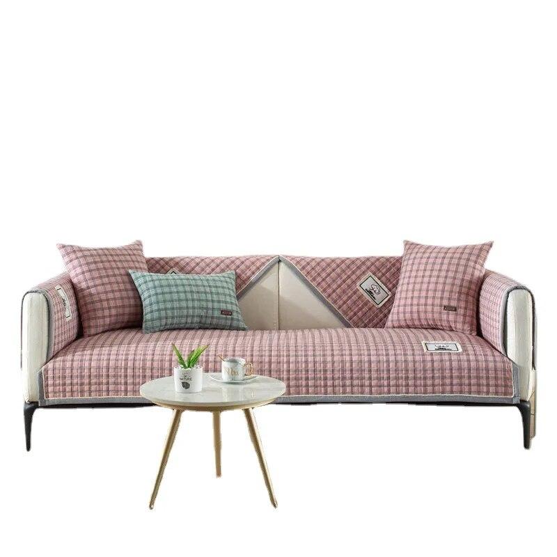 1 PCS Cotton Red Plaid Sofa Cover Towel Multi-size Couch Backrest Armrest Seat L Shape for Living Room Modern Minimalist Corner