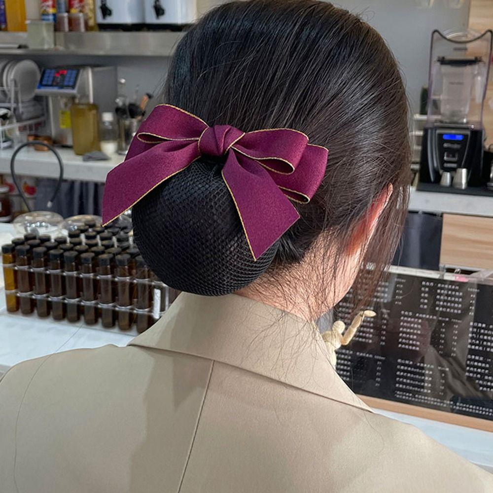 Headwear For Girls Hair Clip Bow Spring Clip Ponytail Clip Hairgrips Cover Net Korean Bun Snood