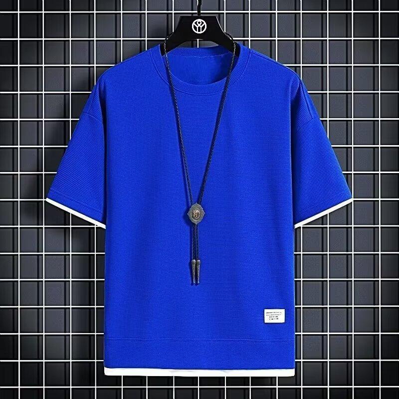 Men's Summer Casual Two-Piece-Look T-Shirt, High-End Large-Size Sports Short-Sleeve Five-Point Sleeve Top