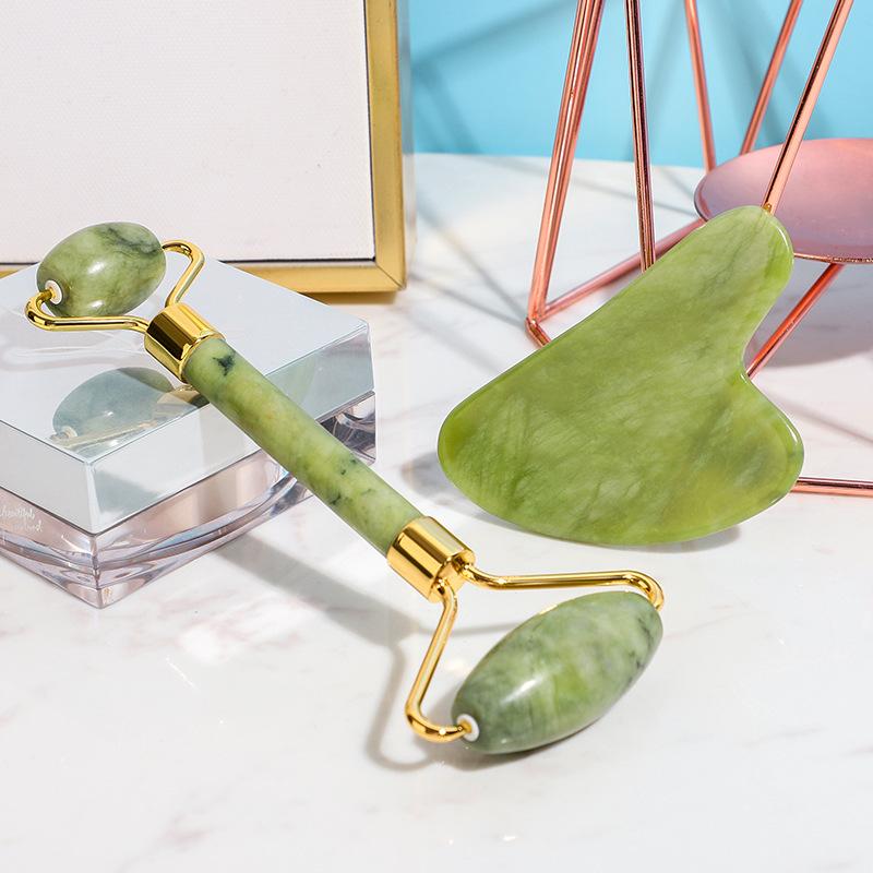 Массажный ролик для лица Гуаша Доска с двойными головками Натуральный кристаллический камень Подтяжка лица Инструменты для похудения