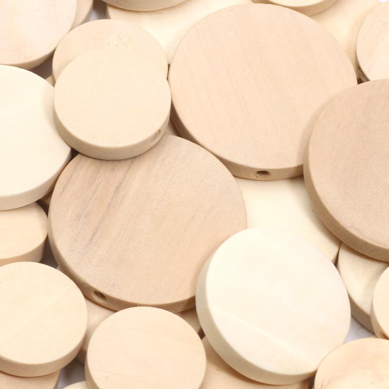 10-30pcs 15/20/25mm Unfinished Blank Wood Chip Flat Round With Holes Slices Wooden Beads For Woodwork Craft Diy Ornaments