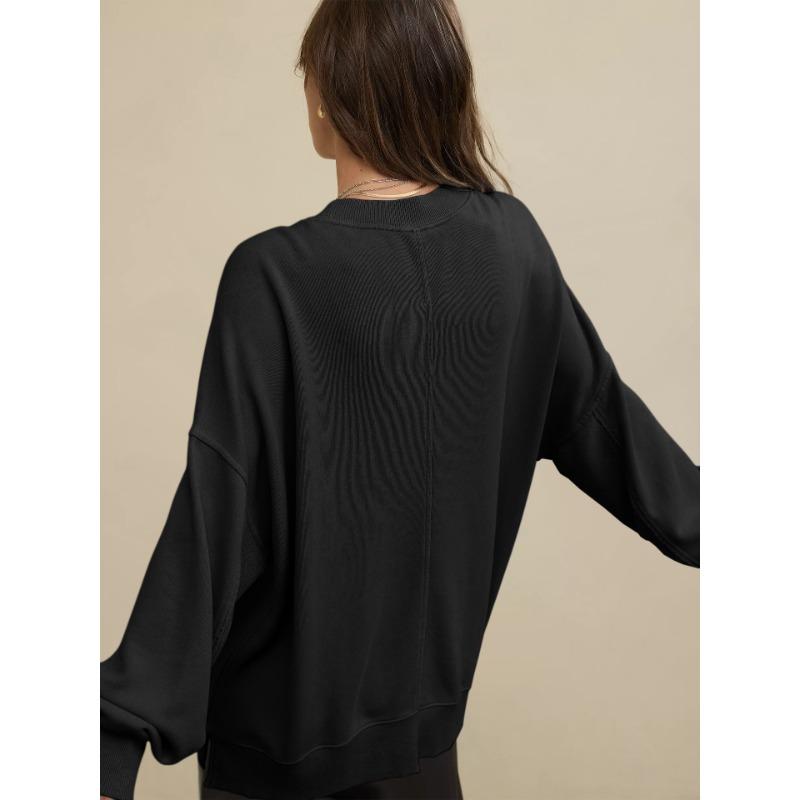 Женская свободная однотонная толстовка из сплит-ткани на осень и зиму
