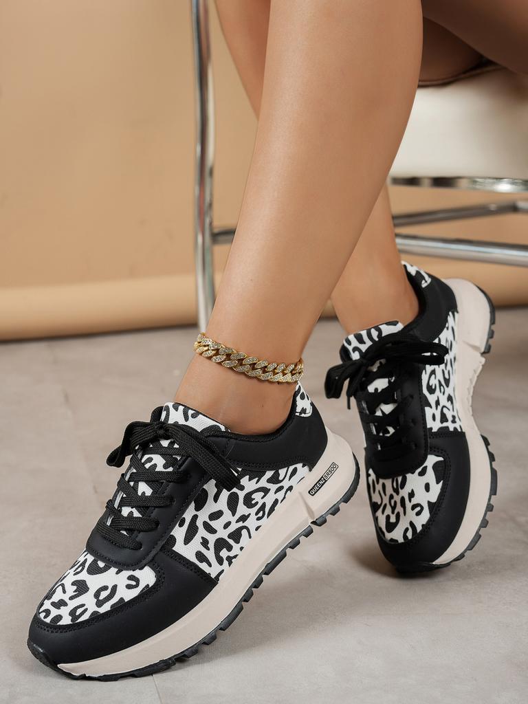 Внешнеторговые осенне-зимние новые спортивные туфли с леопардовым принтом женские 2025 удобные повседневные парусиновые туфли на плоской подошве повседневные туфли Forrest Gump