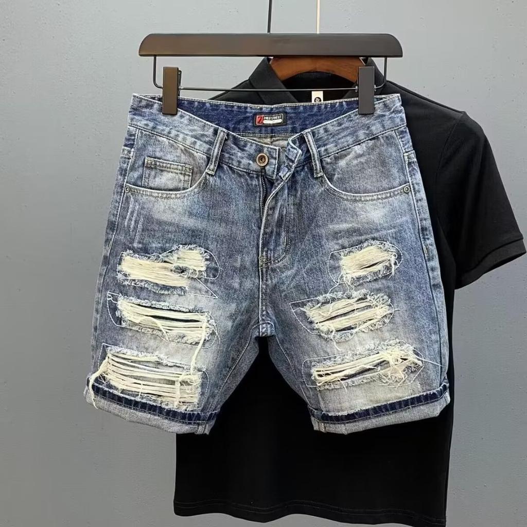 Men's Ripped Short Jeans Summer Fashion Casual SlimRetro Style Denim Shorts