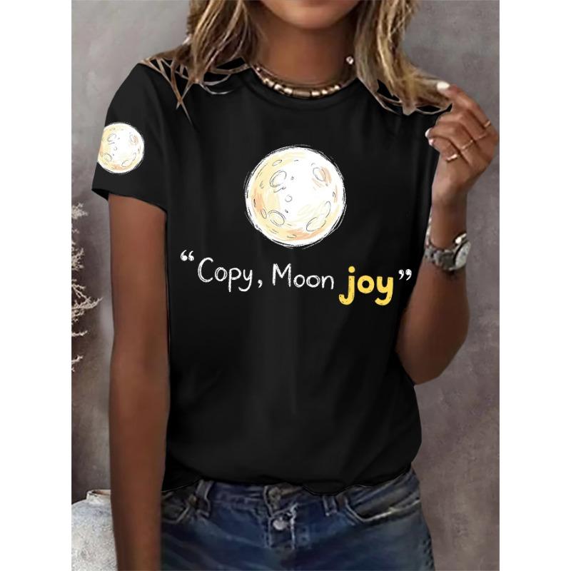 Ilstile Женские футболки Artemis II с принтом Moon Joy, летние топы с коротким рукавом, повседневные футболки с круглым вырезом, черные и белые футболки