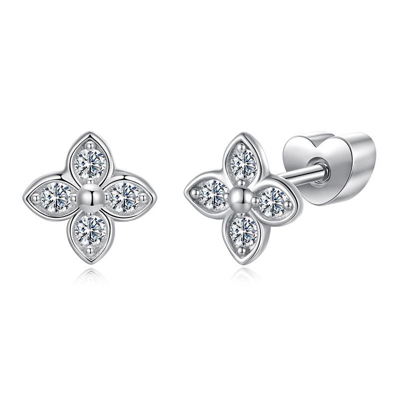 Moissanite Mini Butterfly Clover Earrings 925 Silver Diamoind Cut Wedding Party Ear Studs Party Gift For Mom Daughter