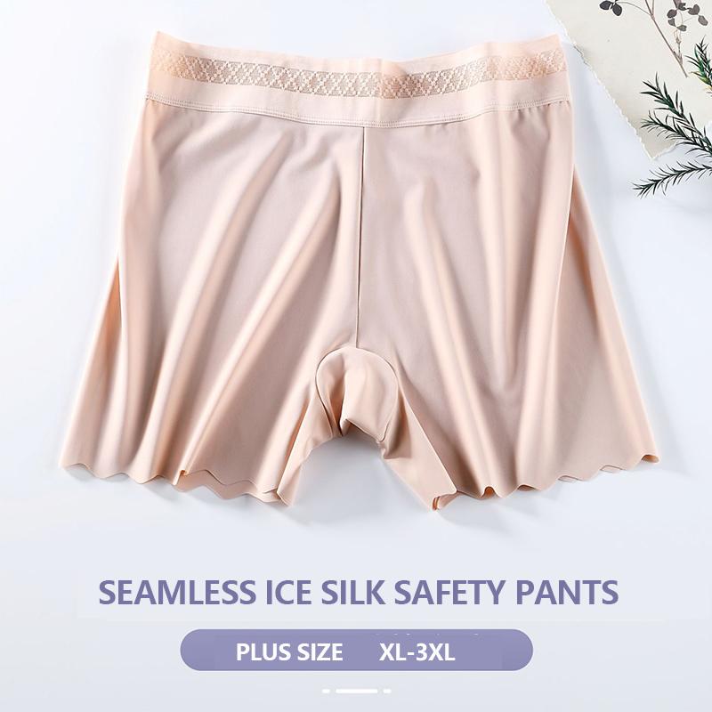 Flarixa Ice Silk Plus Size Lace Safety Shorts Seamless Mid Waist Thin Women's Summer Shorts Breathable Silk Crotch Boxer Women