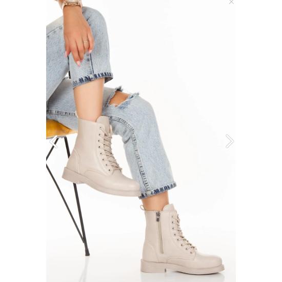 Women's Boots Beige Zippered Lace-Up Non-Slip Sole Boots