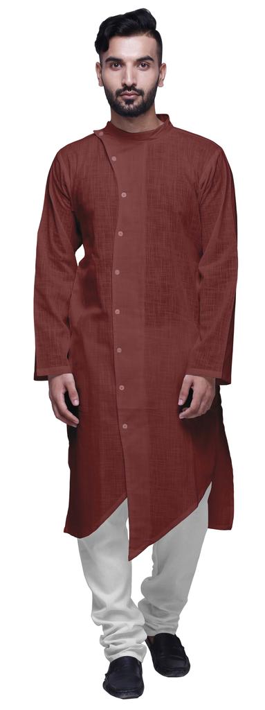 Atasi Длинный рукав индийская мужская курта однотонный хлопок с воротником-стойкой в этническом стиле