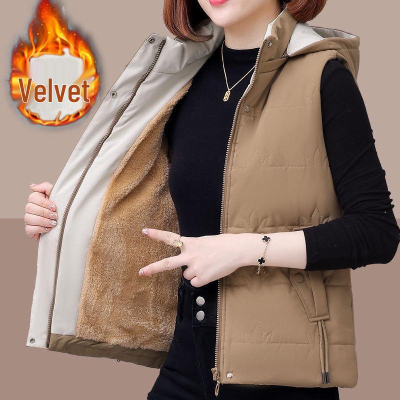 Женский хлопковый жилет с флисовой подкладкой, укороченного стиля для осени/зимы 2024, идеально подходит для мам среднего возраста и миниатюрных фигур